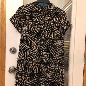 Banana Republic Black & Tan Palm Print Shirt Dress